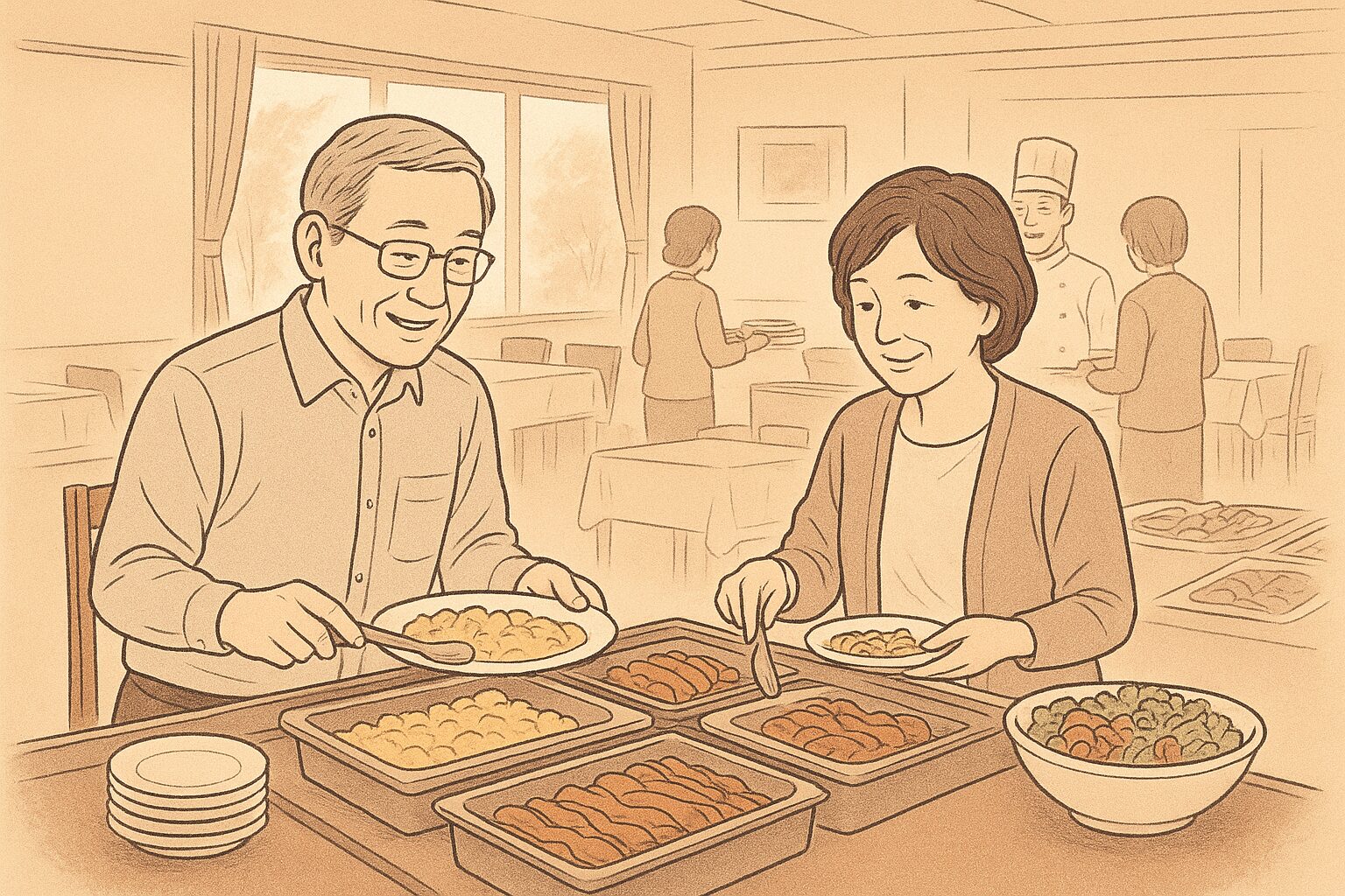 ホテル朝食バイキングの様子