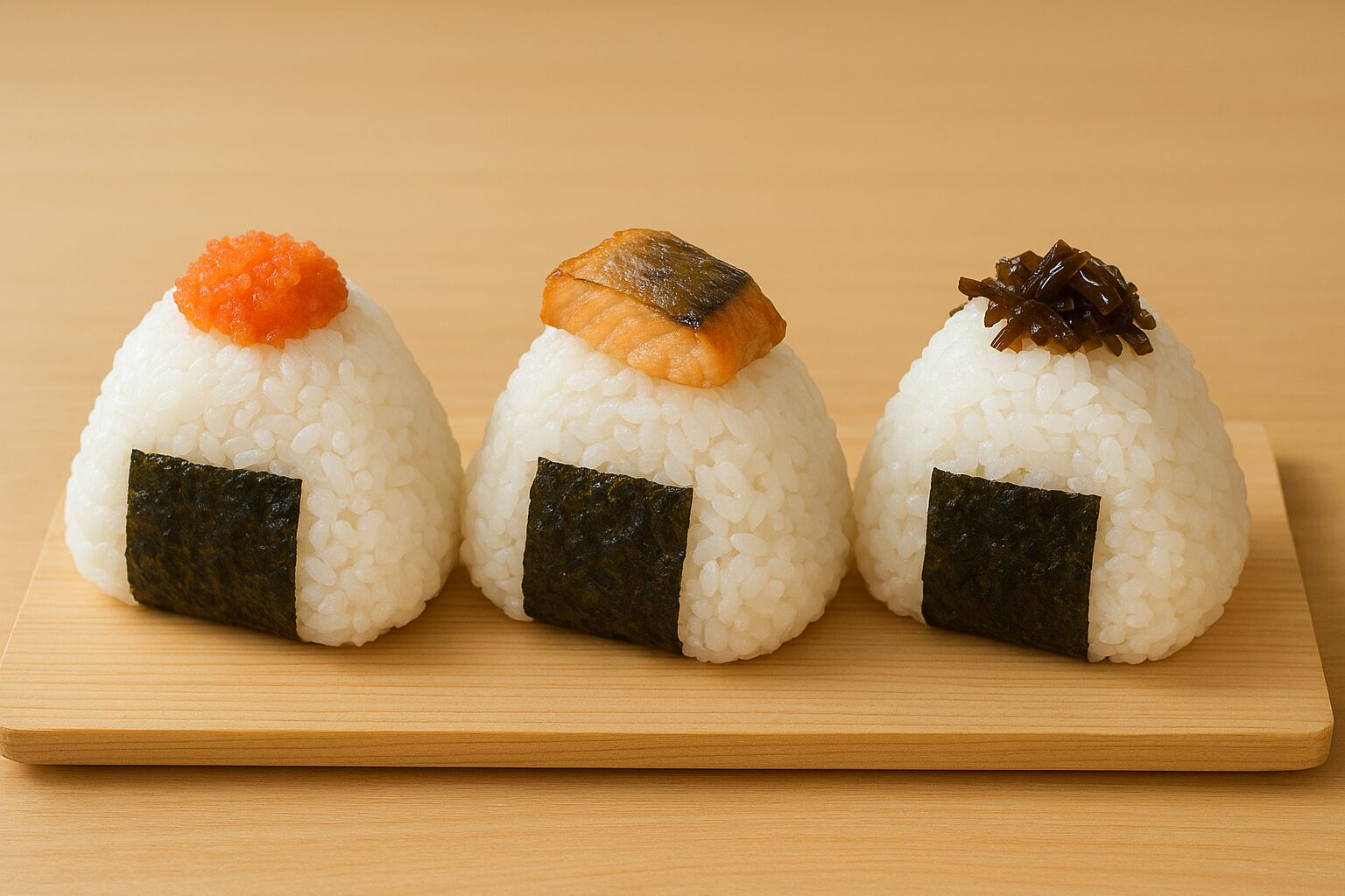 おにぎり明太子、鮭、昆布